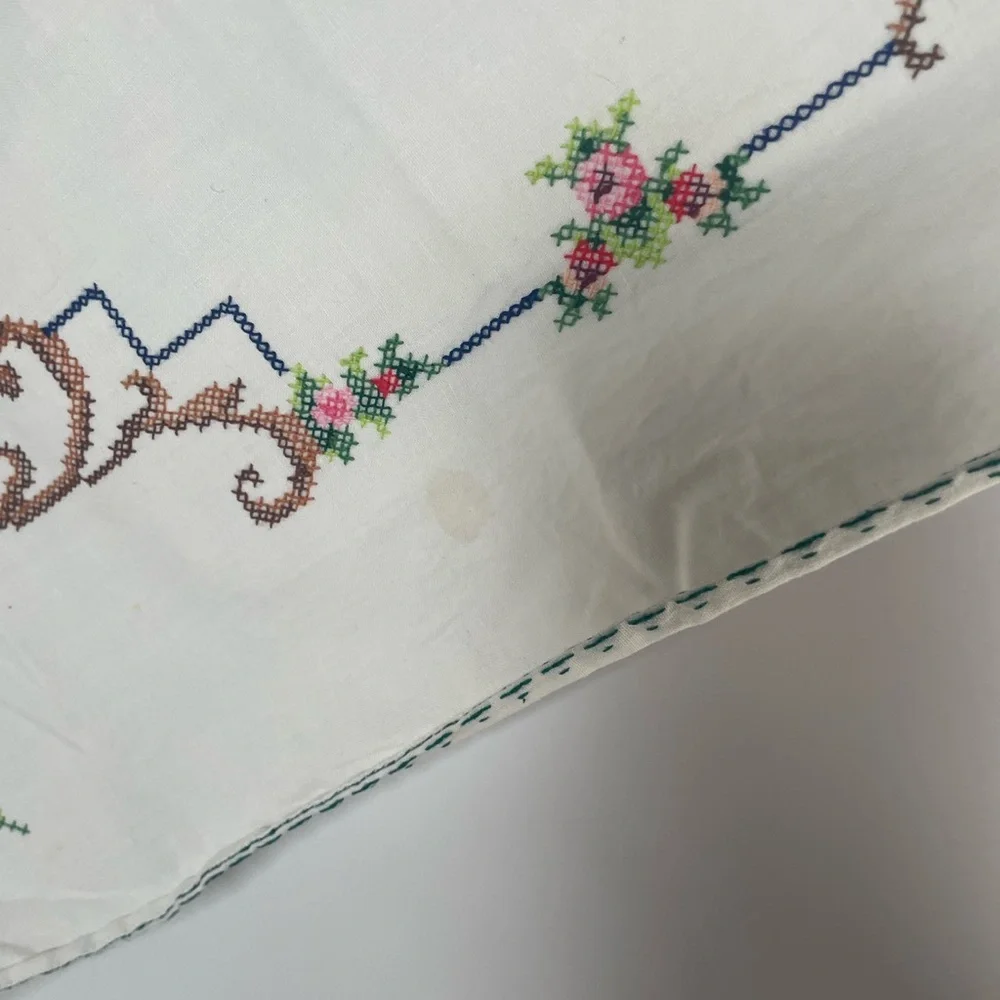 Vintage Table Runner Cross stitch Embroidery Easter Spring 41 X 15” READ